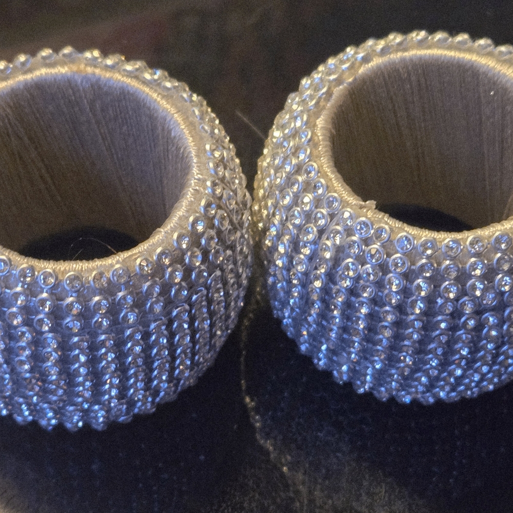 (2) Williams & Sonoma Silver Crystal-Embellished Napkin Rings, Perfect Condition